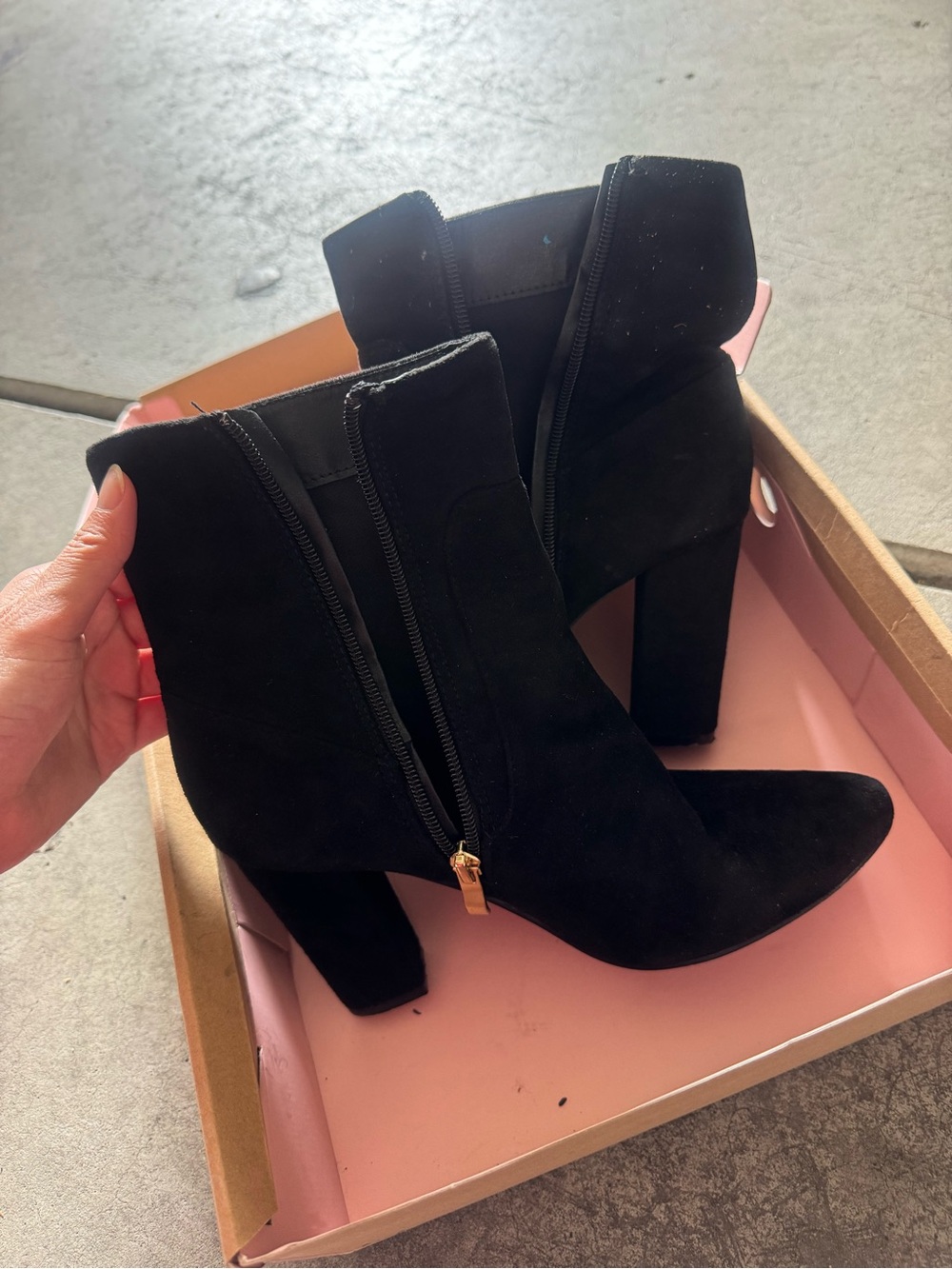 Women's Black Suede Ankle Boots with Block Heel